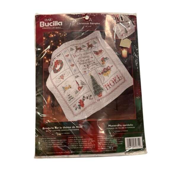 Bucilla Christmas Sampler Stamped Lap Quilt Kit #84831 NEW 48" X 48" - Picture 1 of 5